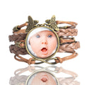 Personalized Custom Photo Multi-layer Weave Leather Bangle Handmade Women Vintage Brown Butterfly Customized Gift Photo Bracelet