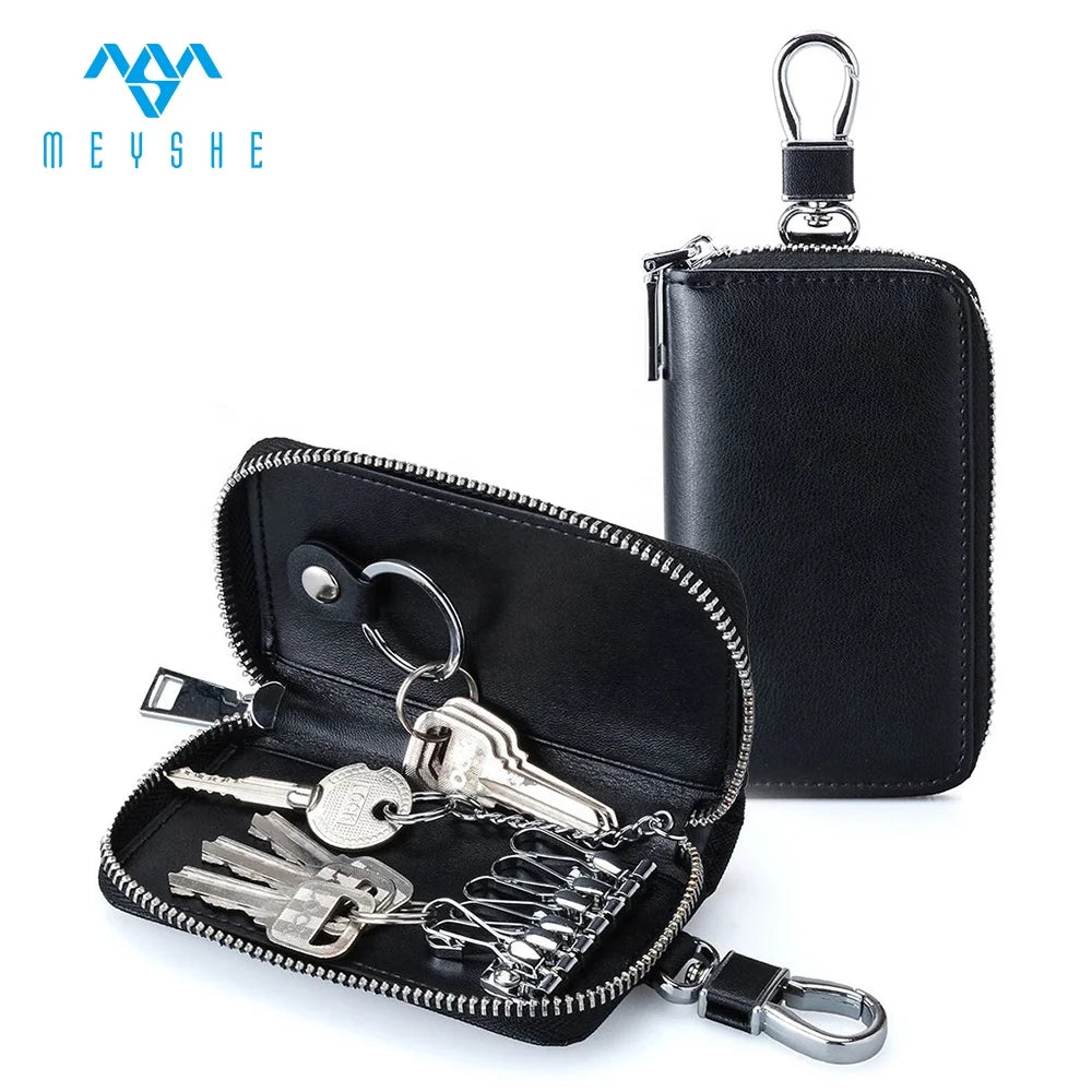 Handmade Zipper Key Case Soft Genuine Leather Key Chain Holder Black Color Genuine Leather Product Category Key Wallets