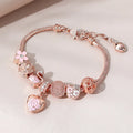 Wholesale Rose Gold Plated Snake Chain Charm Flower Zircon Beads Heart Bracelet Jewelry for Women