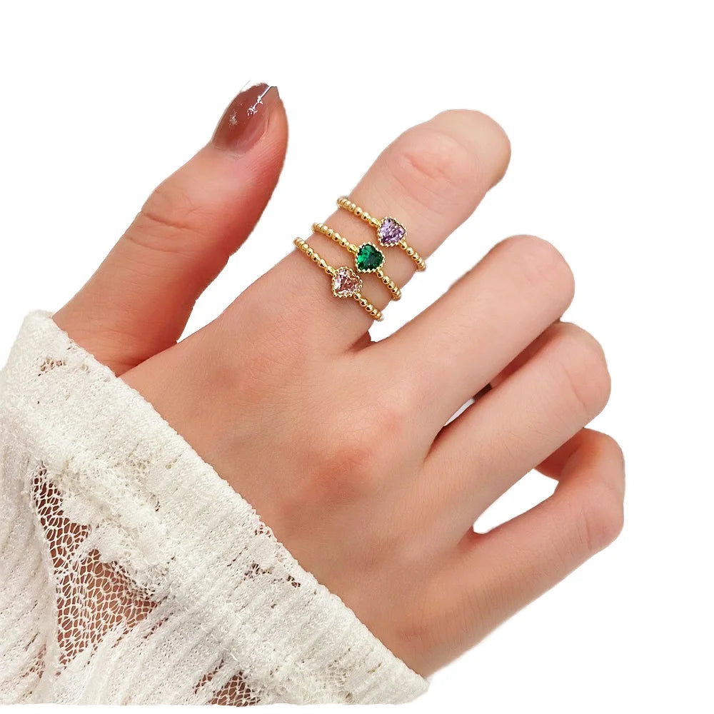 Colorful Zircon Love Ring Classic Style Open Geometric Design Copper Strand Chain for Wedding Anniversary Personalized Gift