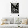 Starry Night Mountain Moon Stars Black Psychedelic Witch Wall Hanging Tapestry for Bedroom Living Room