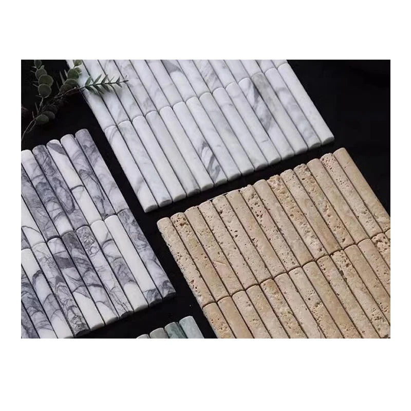 Fluted Marble Tiles Pencil Trim Door Panels Bianco Carrarra Customized Fluted Travertine Stone Mosaic Wall Tiles Shower