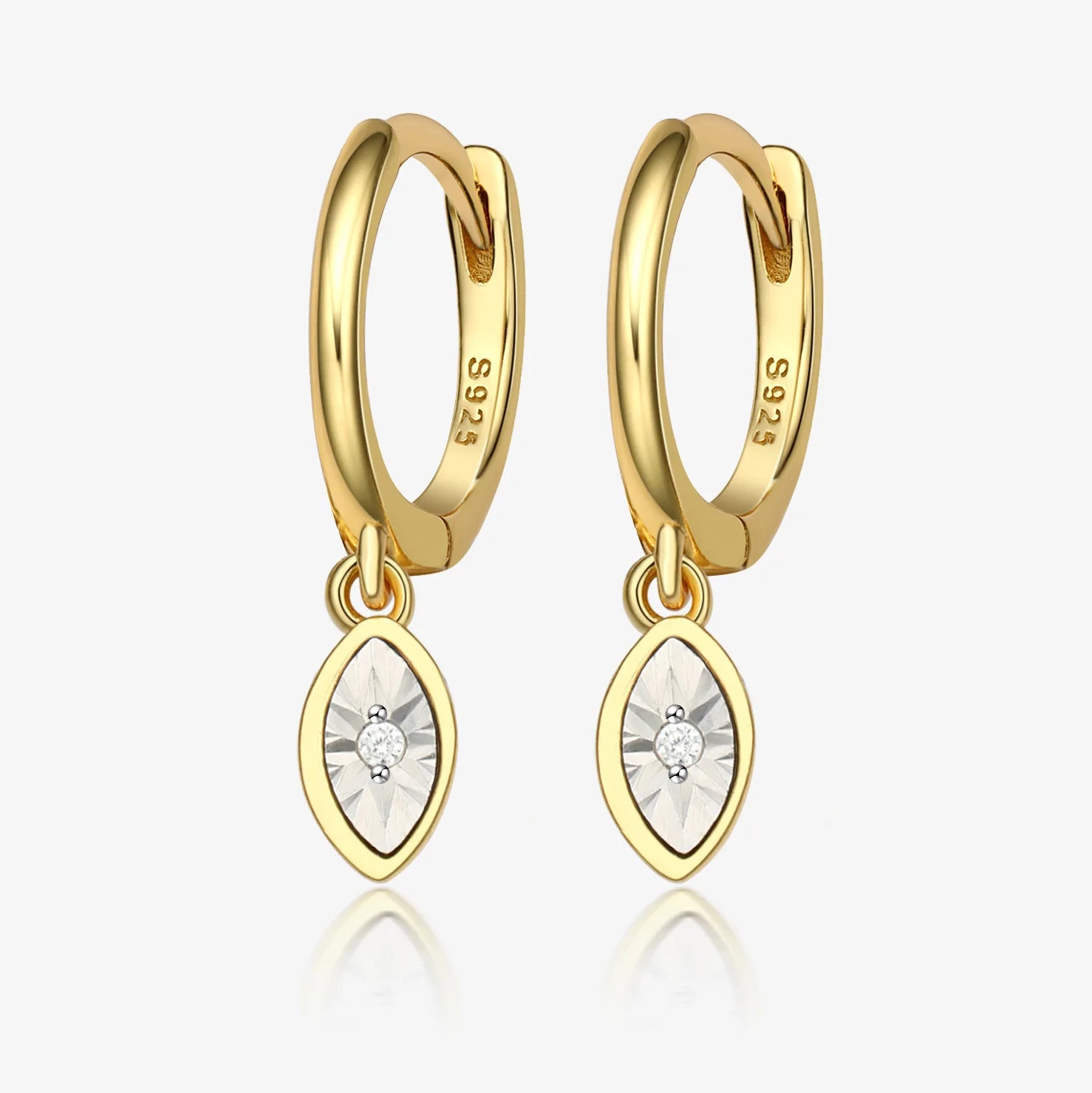 Fashion Jewelry 925 Silver Marquise Shape Horse Eye18K Gold Plated Sterling Silver  Hoop Earrings for Women