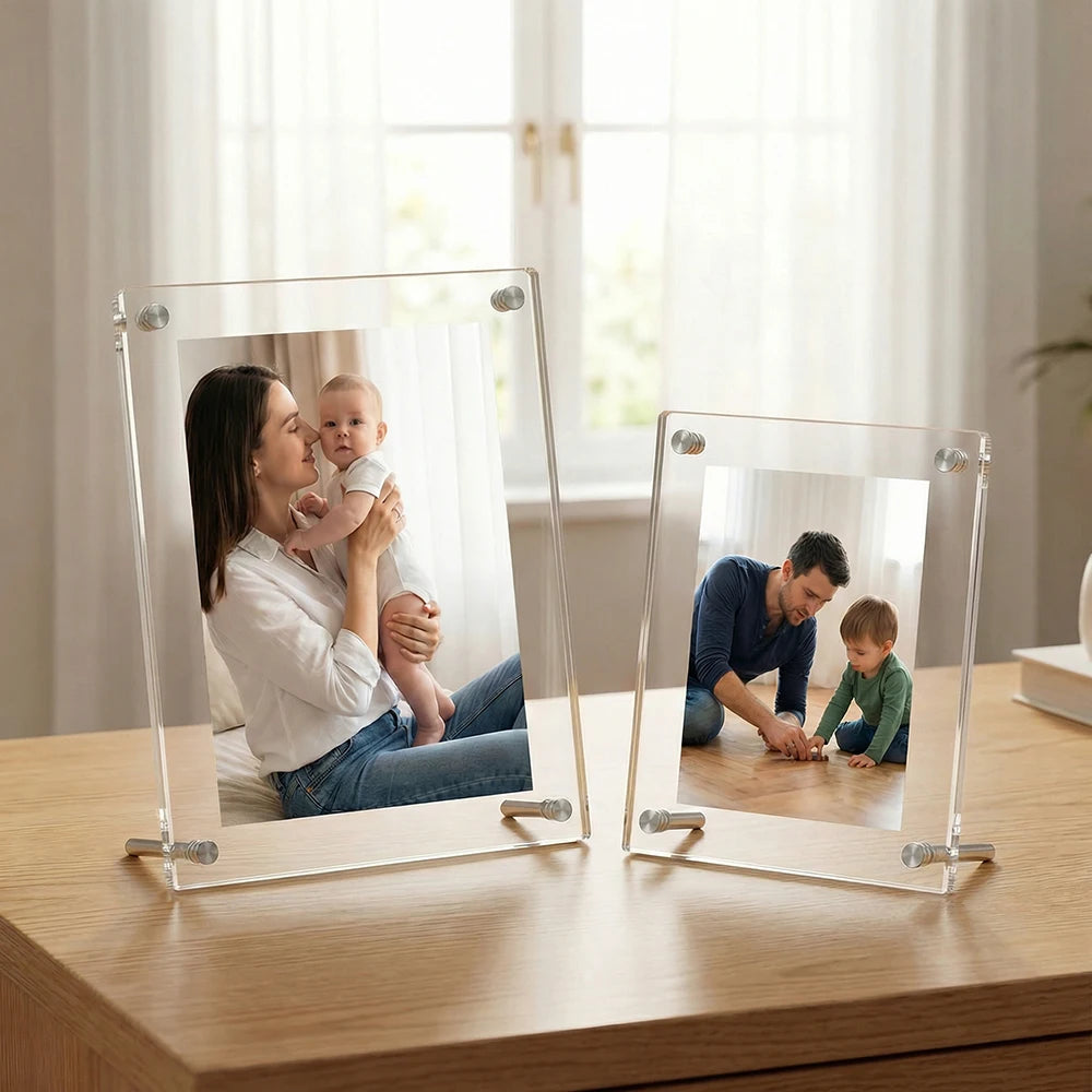 Magnetic Crystal Clear Acrylic Iron Fashionable Desktop Photo Frame 6x8 Freestanding Push Pull Block Aibo Ab030 Custom Logo
