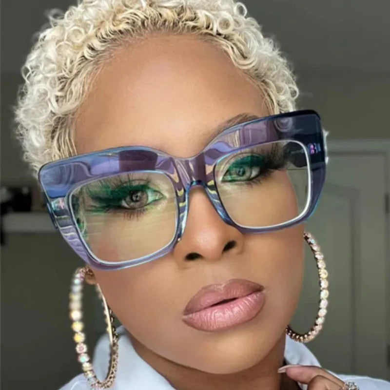 Fashion Large Frame Anti-Blue Light Plastic Glasses Square Frame Cat Eye Custom Prescription Eye Glasses Women