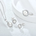 925 Sterling Silver Rhodium Plated Cubic Zircon Fresh Water Pearl Wedding Necklace Earrings Ring Jewelry Set for Women Girl