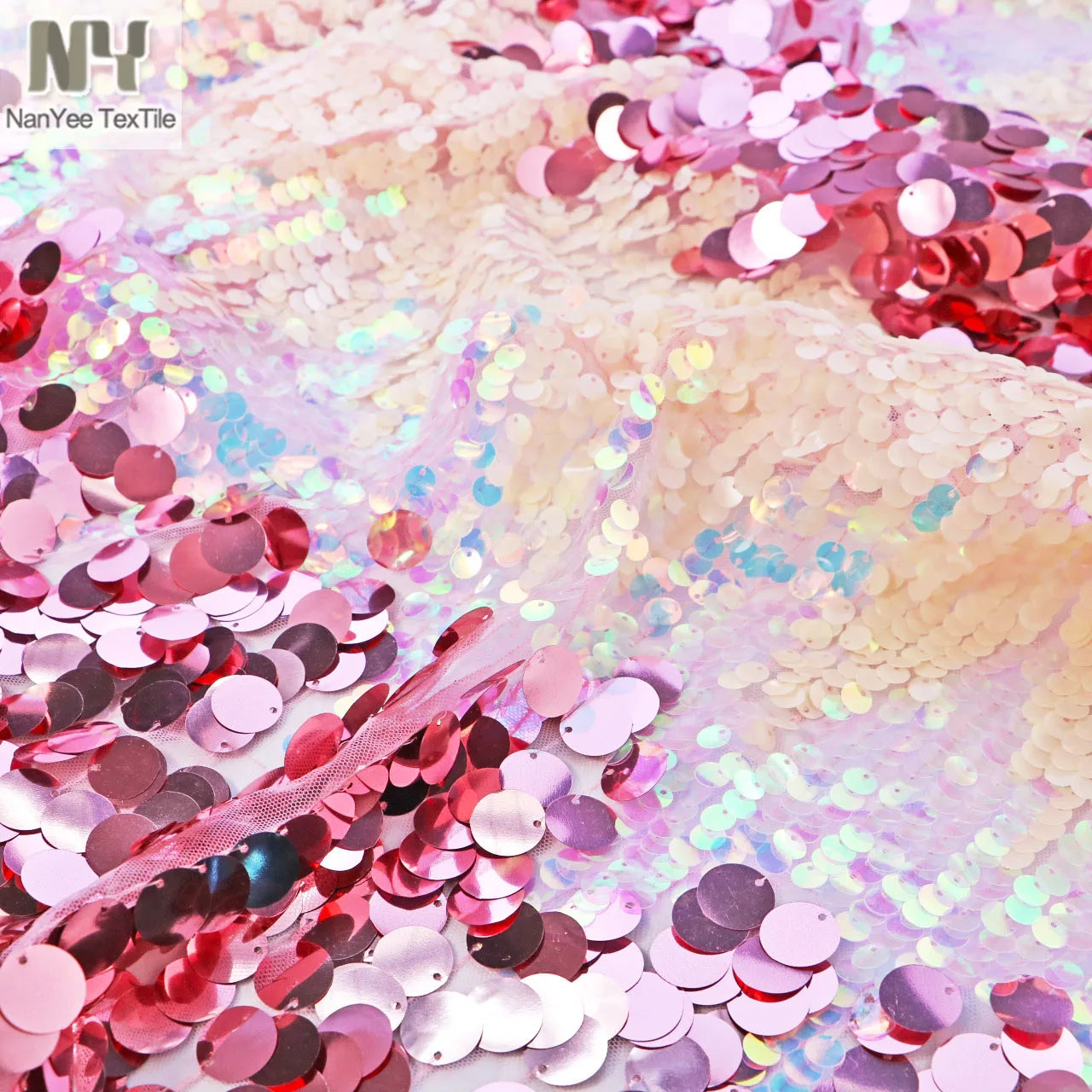 Nanyee Textile 9+18mm Big Dot Girls Striped Pink Shiny Sequin Fabric Dresses