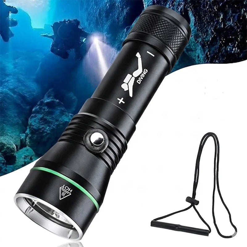 Dive Torch Light Waterproof Scuba Diving Flashlight 2000LM Super Bright Rechargeable Underwater Flashlights for Night Diving MegaBDM