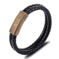 Men's Double Layer Genuine Leather Bracelet with Creative Stainless Steel Magnetic Clasp Hand Knitting for Gift