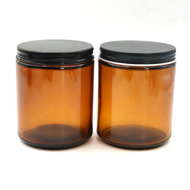 Wholesale 250ml 8oz Amber Glass Candle Jars with the Black Lid and the Gold Lid