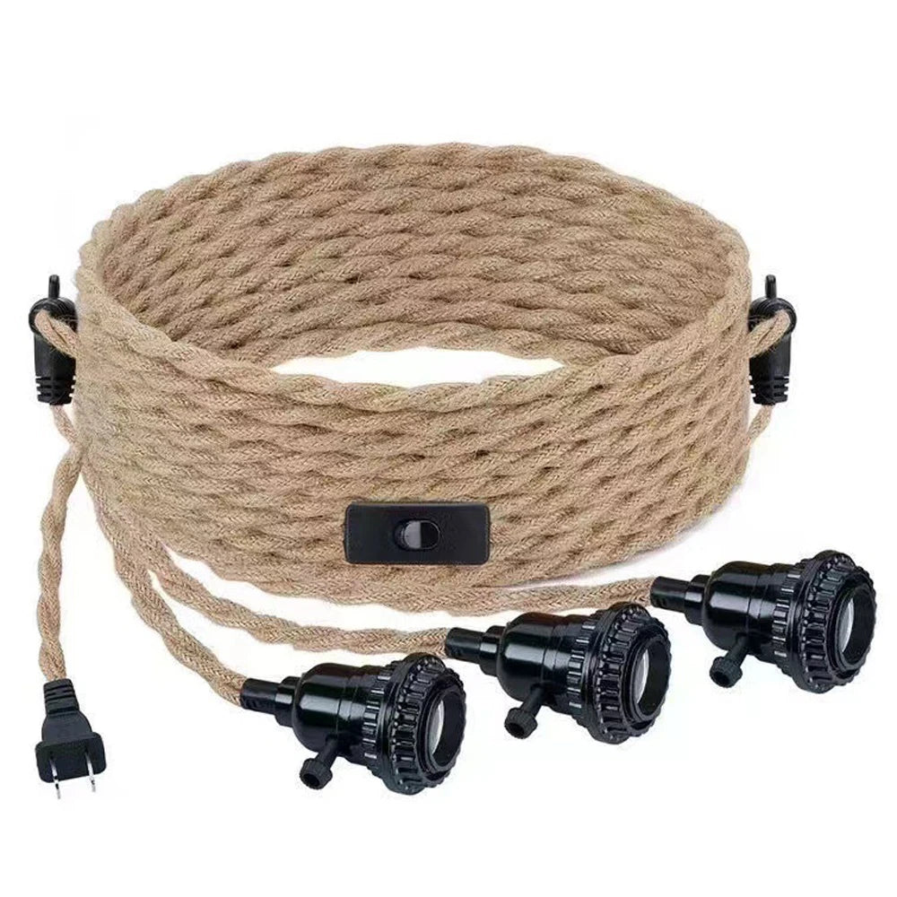 Industrial Hanging Pendant Light Kit with Switch Plugs Sockets E27 Compatible Vintage Farmhouse Lamp Rope Cable With EU/US Plug