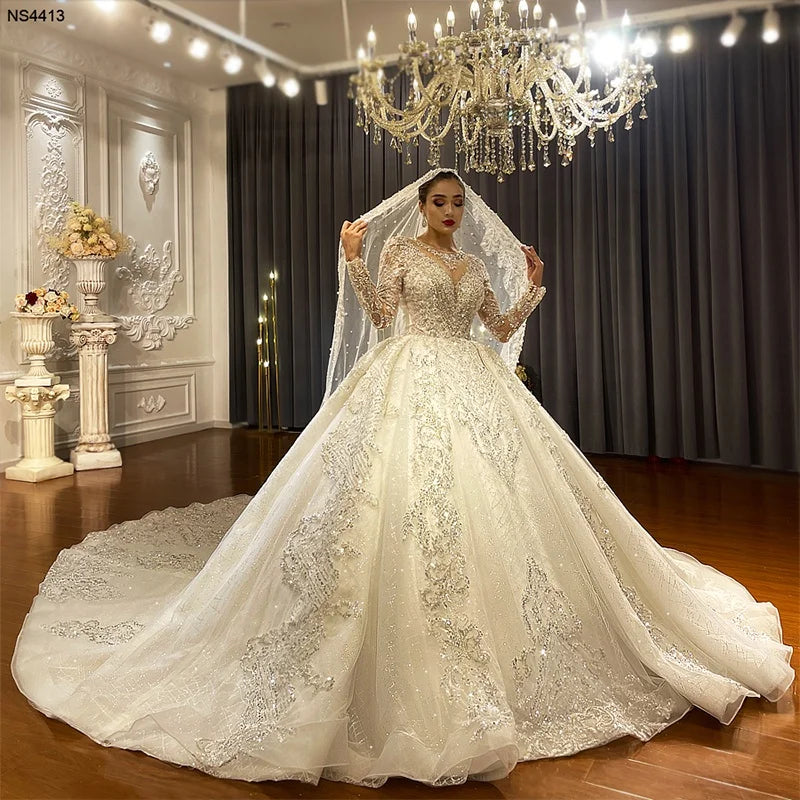 Jancember NS4413 Glitter Crystal Illusion Ball Gown Wedding Women Dresses