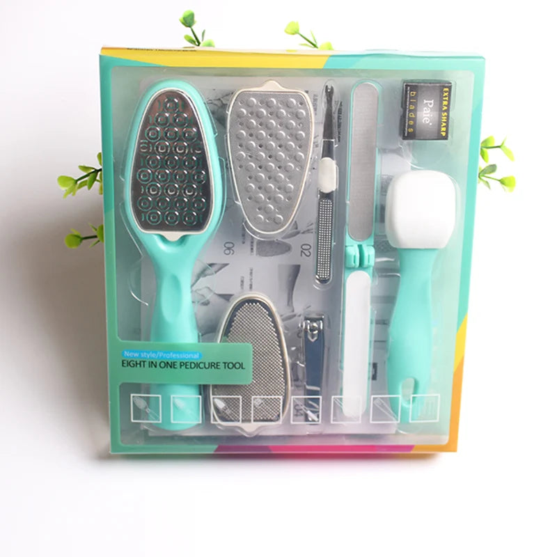LOW MOQ Wholesale Price Pvc Box Packing Foot Care Tools 8 in 1 Pedicure Set