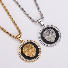 Luxury Hip Hop Jewelry Stainless Steel Gold Chain 18k with Diamond lion Pendant for Men