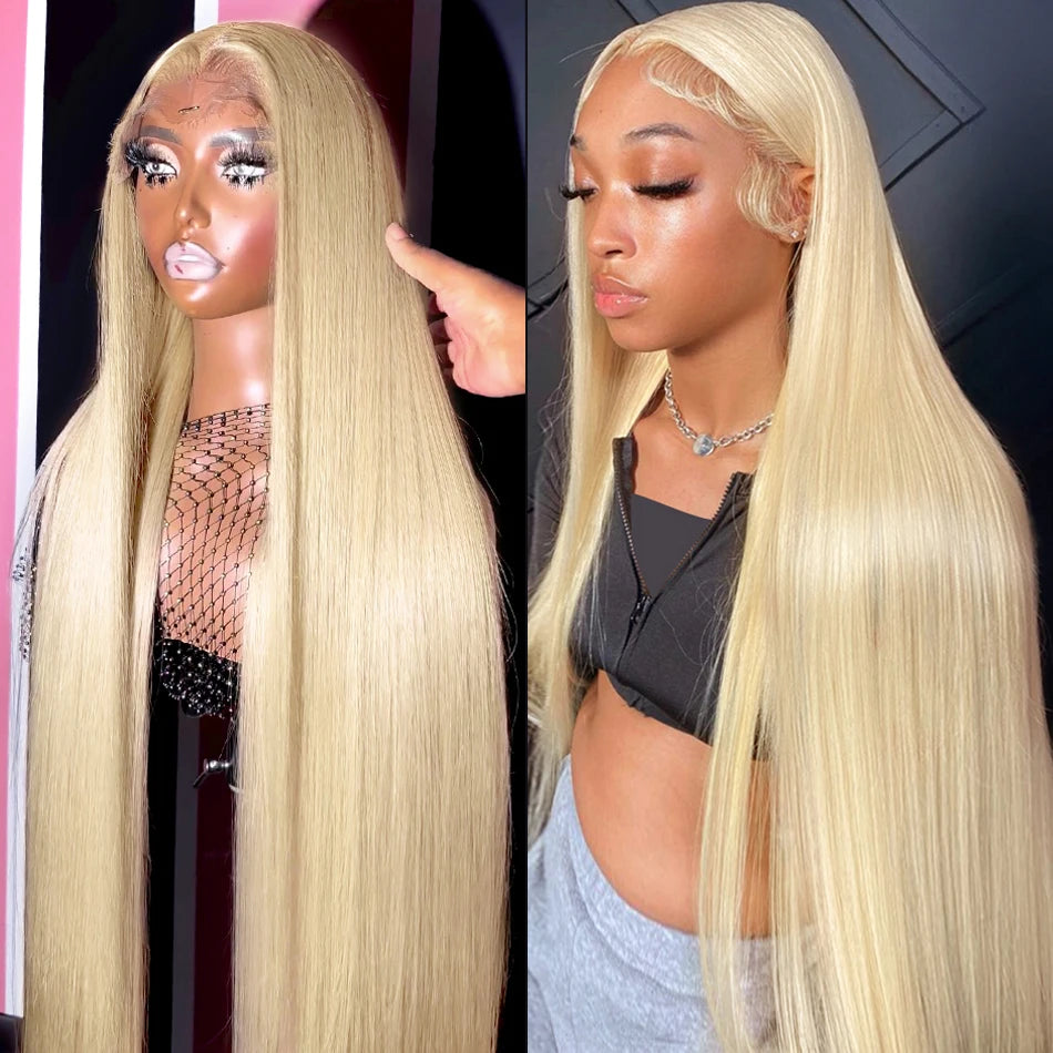 34 36 38 40 Inch Brazilian Human Hair Wigs 360 Full Lace Bone Straight Human Hair Lace Front 13x4 Frontal Blonde 613 HD Lace Wig