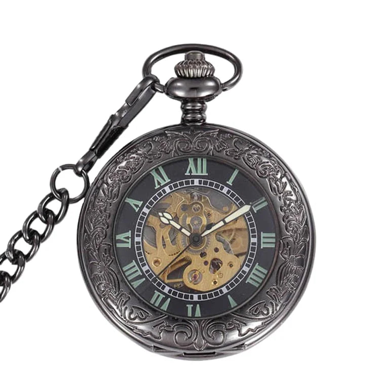 Classic Roman Flower Pocket Watch Glow in Dark Automatic Mechanical Pocket Watches