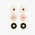 FUAMAY 925 Sterling Silver White Pink Black Circle Earring Colorful Enamel Round Stud Earrings