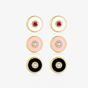 FUAMAY 925 Sterling Silver White Pink Black Circle Earring Colorful Enamel Round Stud Earrings