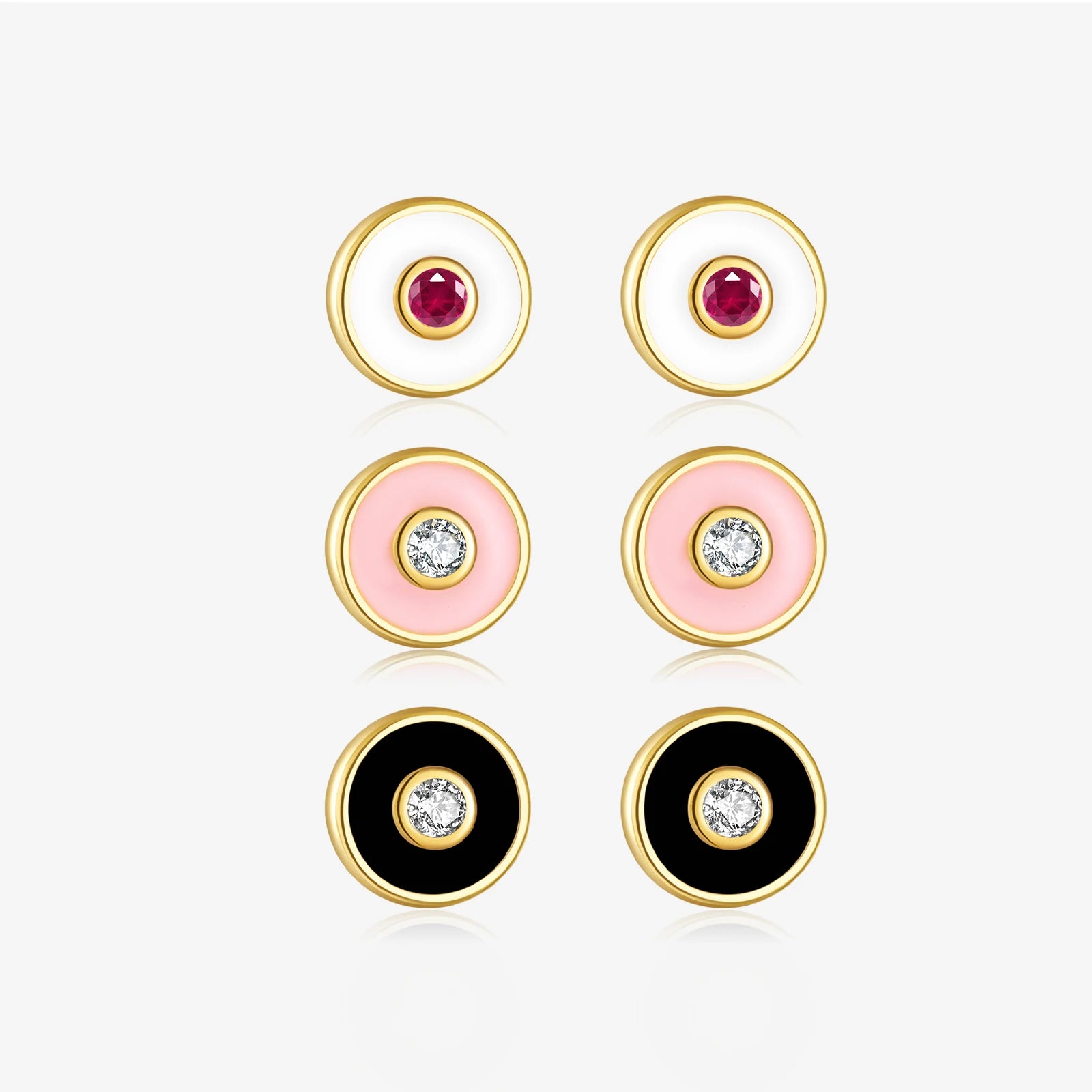 FUAMAY 925 Sterling Silver White Pink Black Circle Earring Colorful Enamel Round Stud Earrings