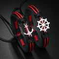 2023 New Design Stainless Steel Rudder Anchor Woven Leather Bracelet Metal Helm Bangle Charm Bracelets Men Jewelry