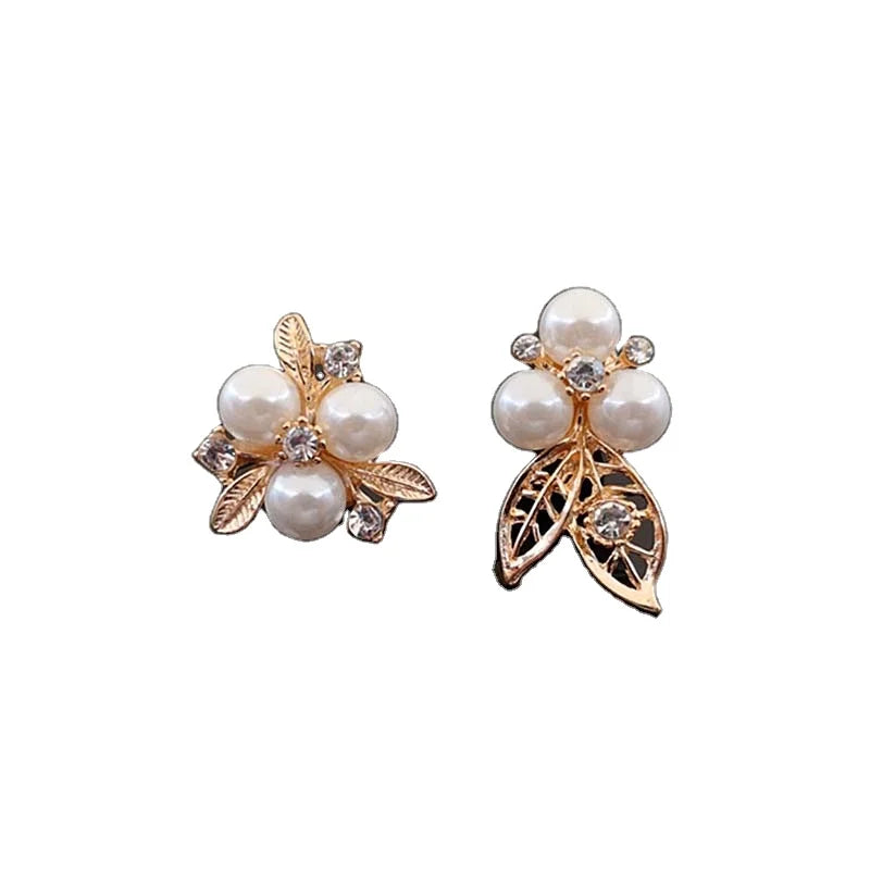 Diy Jewelry Findings Gold Alloy 3 Pearls Hair Ornament Pearl Leaf Rhinestone Flower Brooch Bow Decorative Diamond Accessories