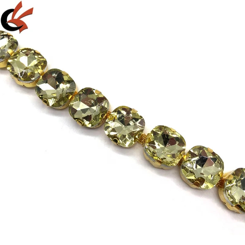 Crystal Rhinestone Large Gems 14mm square Chain Trim Sew-On Glue-On Cup Chain Rhinestones for DIY Craft Garment Accessories