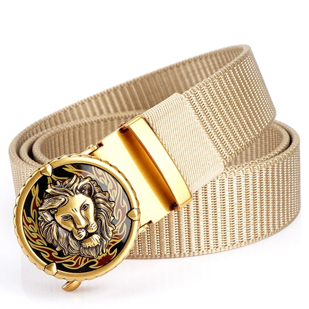 Wholesale Custom Brand LOGO Casual Tactical Ratchet Belt Nylon Fabric Webbing Auto Lock Alloy Buckle Outdoor Hiking Fishing