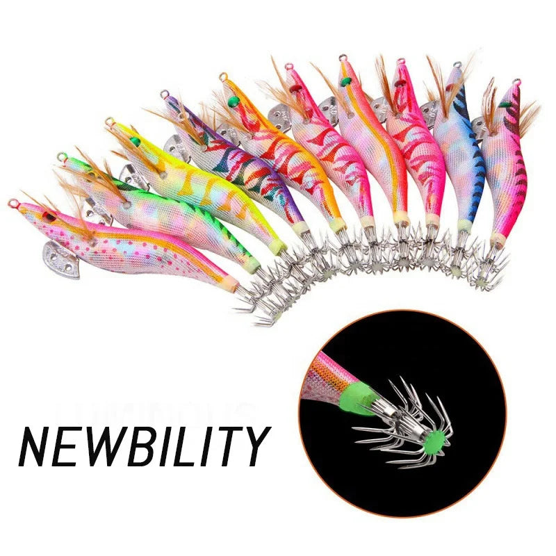 Newbility Luminous Jigs Lure Fishing Shrimp Lure 13.2cm 22g  Squid Hook  Wood Shrimp Octopus Bait