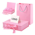 Luxury Custom Logo Pink Magnetic Closure Package Box Folding Gift Clothing Packaging Supplies Gift Boxes Glossy With Ribbon