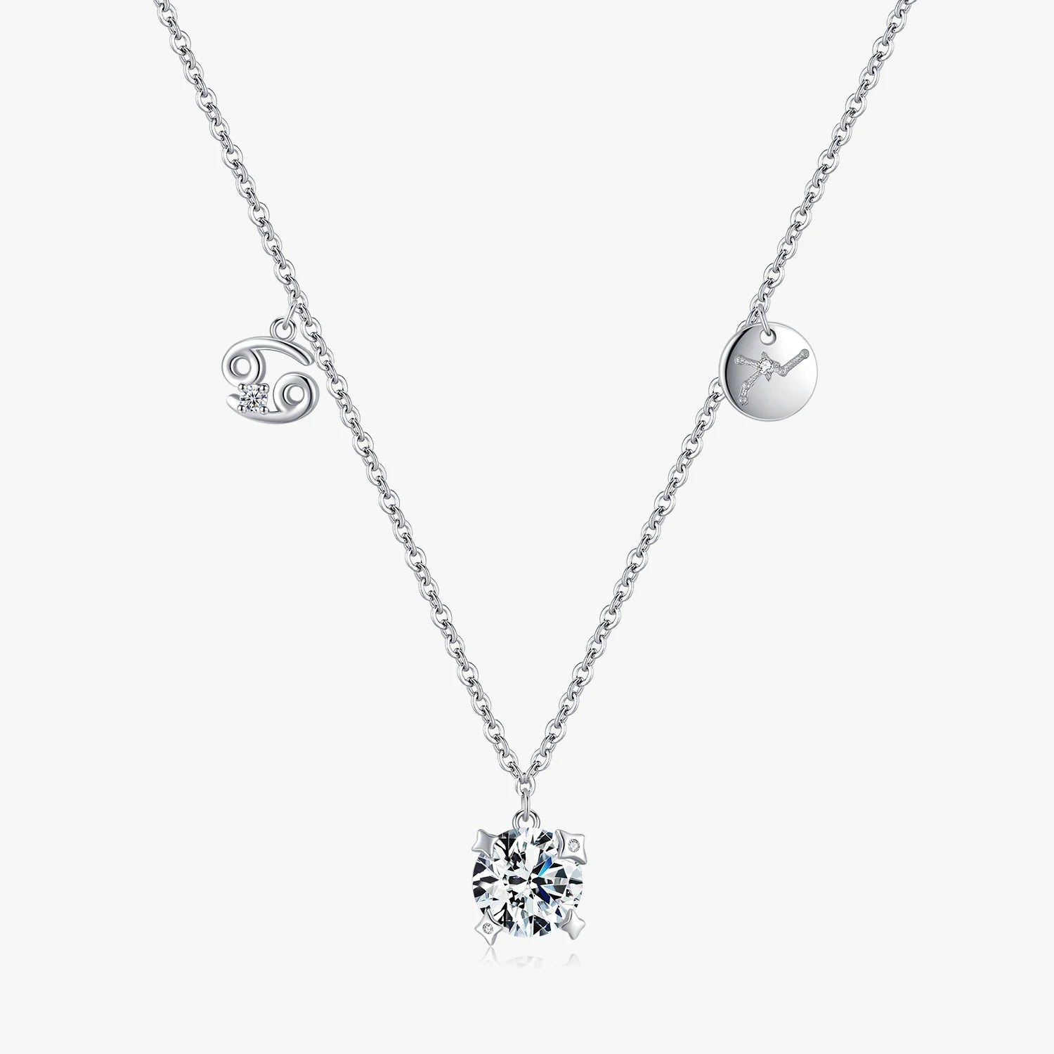925 Sterling Silver Fashion Fine Jewelry Signs of Zodiac Cancer Symbol Brand Charms Pendant Link Chain Necklace