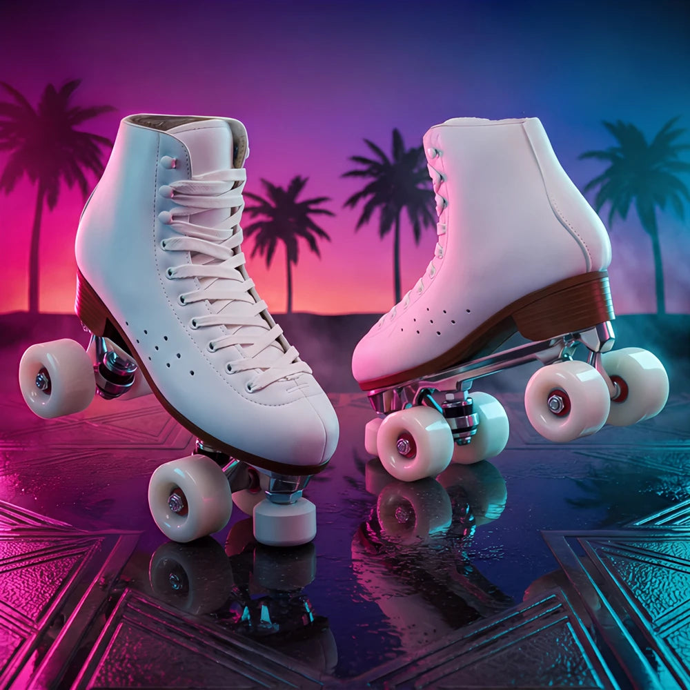 EACH Women Men Classic White Quad Roller Skates High Top PU Leather Adjustable Double Row Roller Skates for Beginners