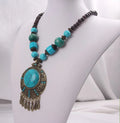 SYB04 Bohemian Style Turquoise Stone Pendant Necklace Women Fashion Wooden Beads Necklace