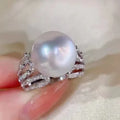 R928 13-14mm Natural Freshwater Pearl Ring Accessory 925 Sterling Silver Adjustable Size Engagement Jewelry Ring for Women