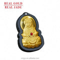 Certified 4D Gold Inlaid Jade Pendant Gem Guanyin  Buddha Natural Jade Hetian Couple