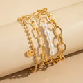SC 3 Pieces Adjustable Bracelets Set Fashion Punk Multilayer Gold Plated Thick Chain Bracelets Love Disc Pearl Bracelet