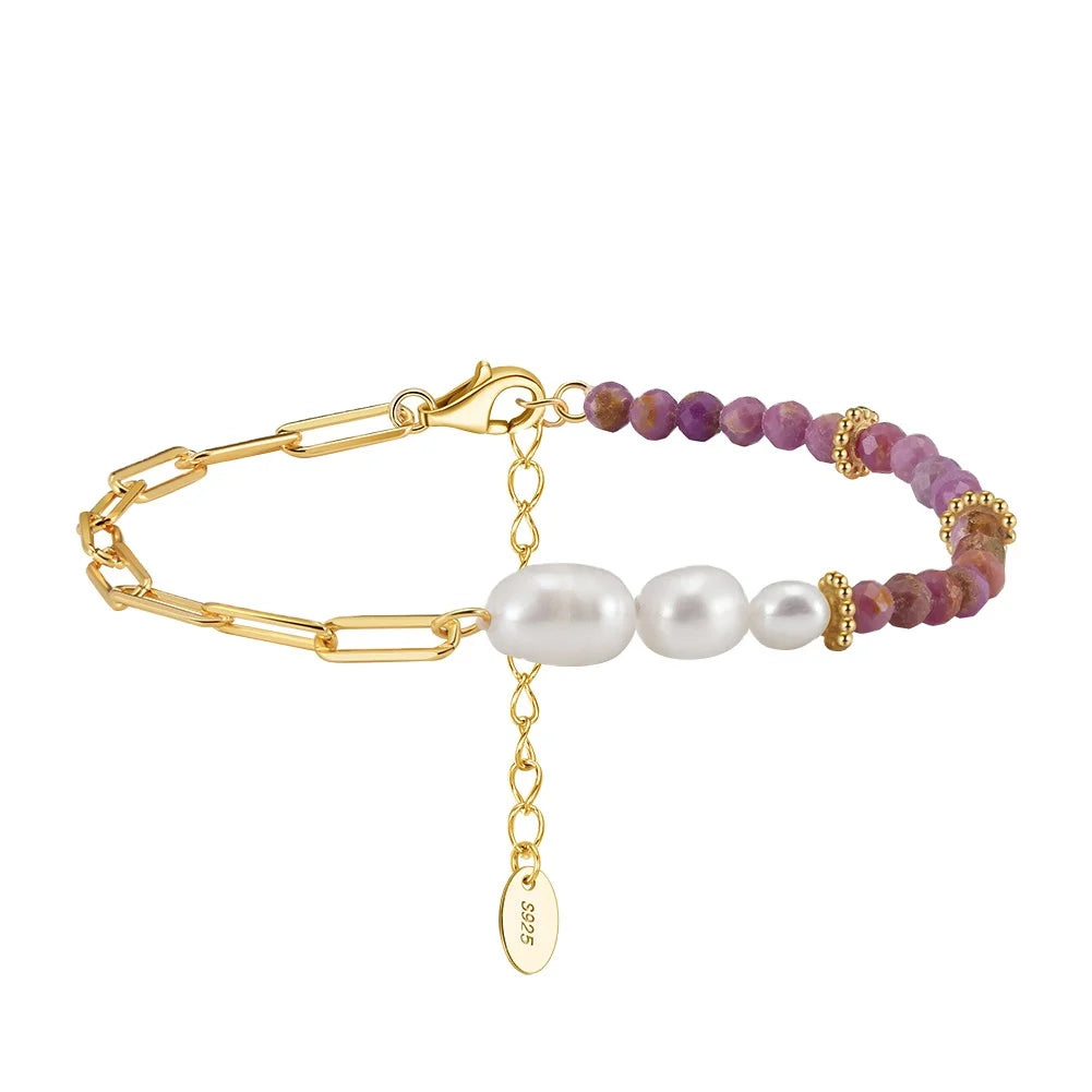RINNTIN MPB05 Bracelet Women Real Pearl Natural Purple Mica Gemstone Chain Bracelets Bohemian Styles for Girls Valentine Gift