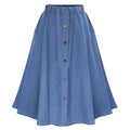 M-XXL Fashion Skirt Vintage Retro High Waist Pleated Midi Skirt Denim Flared Skirt 10% Free Size Autumn Winter Solid Pattern