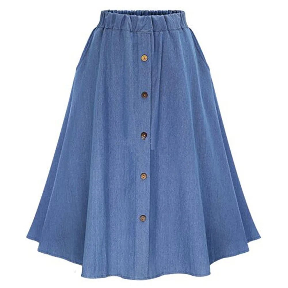 M-XXL Fashion Skirt Vintage Retro High Waist Pleated Midi Skirt Denim Flared Skirt 10% Free Size Autumn Winter Solid Pattern