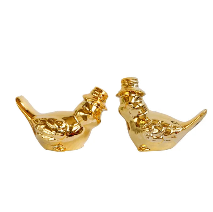 Modern Style 2 PCS Gold Plated Ceramic Bird Figurines Couple Pair Bird Statues Home Decorative Ornaments Set of 2