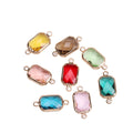 Gold-Plated Double-Hole Pendant Necklace Earring Connectors Rectangular Crystal with Drop Shape Children's Jewelry Accessories