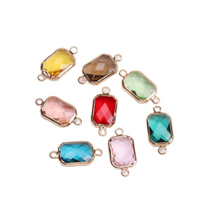 Gold-Plated Double-Hole Pendant Necklace Earring Connectors Rectangular Crystal with Drop Shape Children's Jewelry Accessories