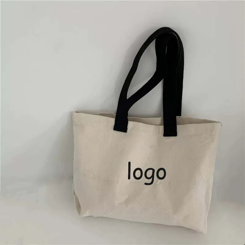 Custom Logo Printed Eco Friendly Reusable  Canvas Tote Bag Shopping with Pocket