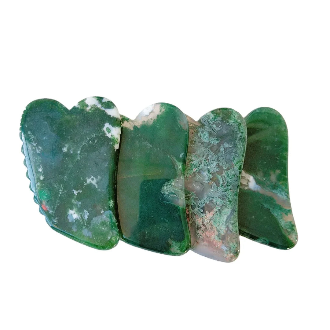 Huiying Moss Agate Crystal Face Jade Gua Sha Massage Tool Jagged square Shape