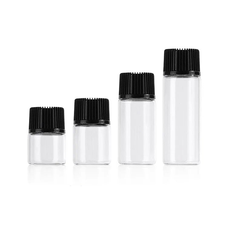 Wholesale 5ml Empty Clear Glass Bottles Vials Cosmetic Sample Container Essential Oil Bottles with Black Screw Cap