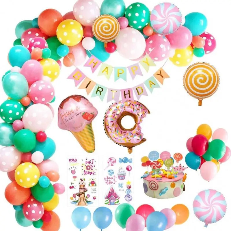 Donut Happy Birthday Decorations Balloons Birthday Party Supplies Rose Gold Confetti Balloons Birthday Banner Star Balloon X0017