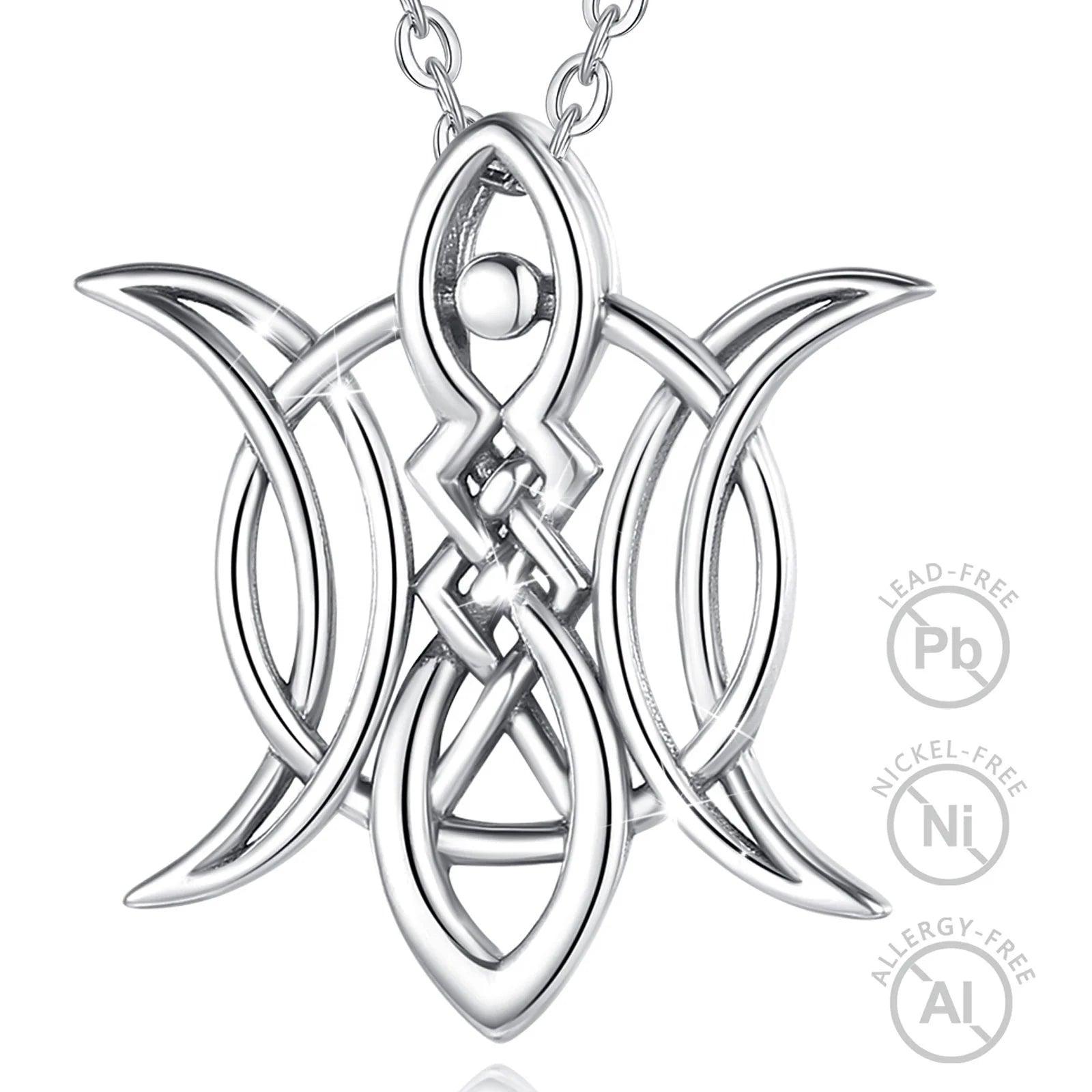 Fashion Trendy Celtic Knot Jewelry Wicca Triple Moon Design 925 Sterling Silver Pendant Necklace for Men