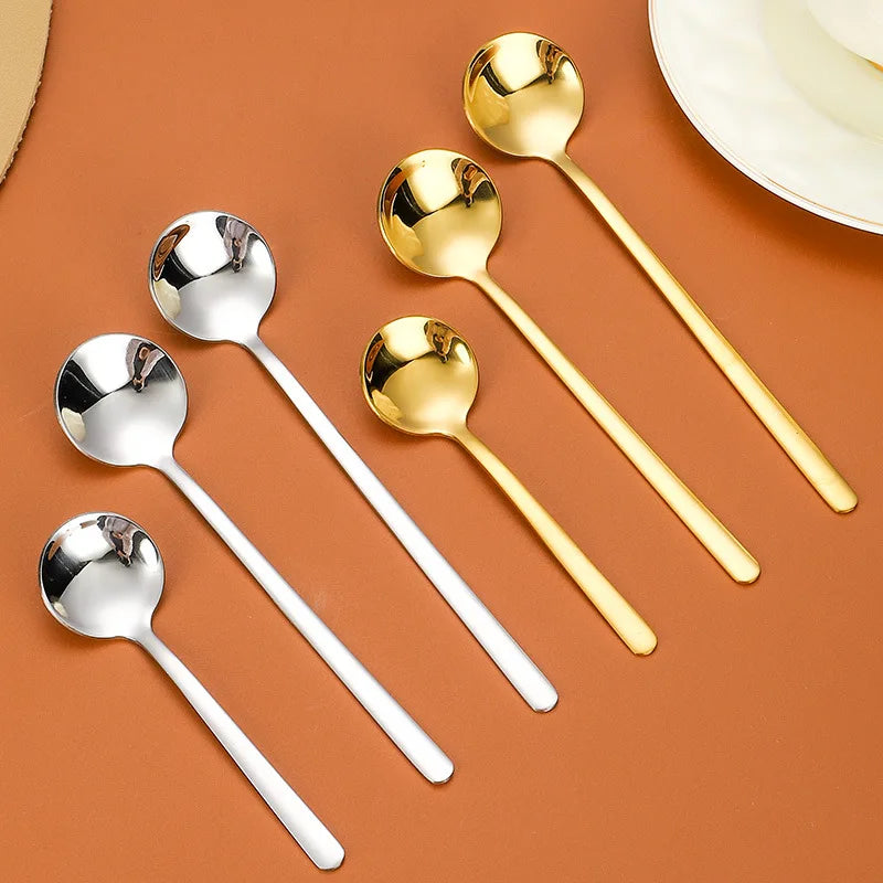 18/8 Stainless Steel Round Tea Spoon Coffee Seasoning Stirring Spoon Gold Dessert Spoon Flatware