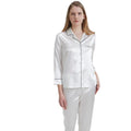 White Casual Long Woven Silk Shirt Women 19mm 100% Pure Silk 2-Piece Suit 2022 Summer Pajamas Front Logo ODM