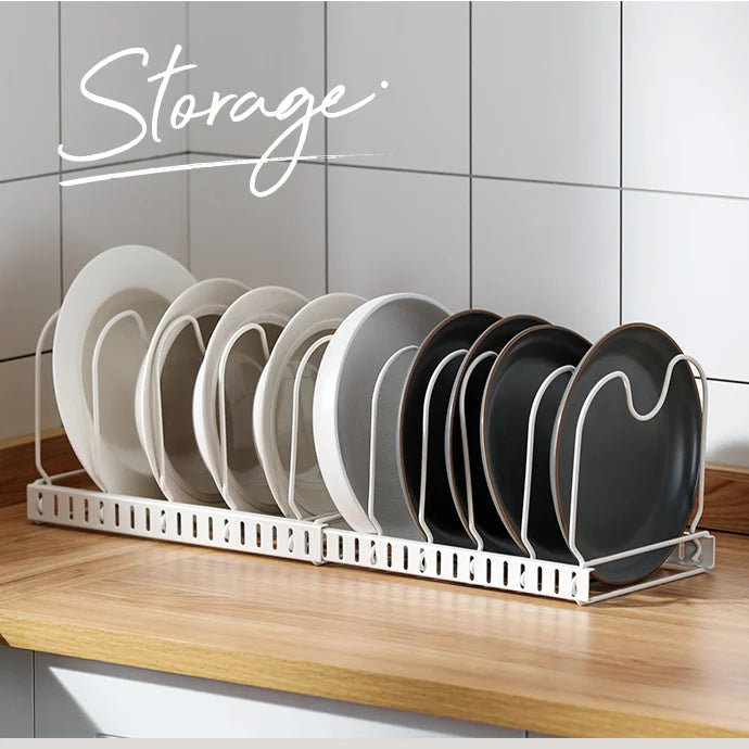 DSH Factory Supply Adjustable Kitchen Metal Frying Pan Pot Cover Rack Pan Pot Cover Rack