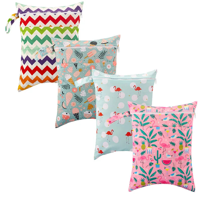 30*40cm Bread Bento Bag Sandwich Warm Lunch Bag Reusable Washable Double Pockets Nappy Bag Print  Zipper Polyester Wetbag